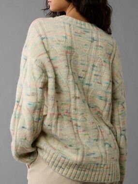 American Eagle Cable Knit Multi-Color Crew Sweater Large